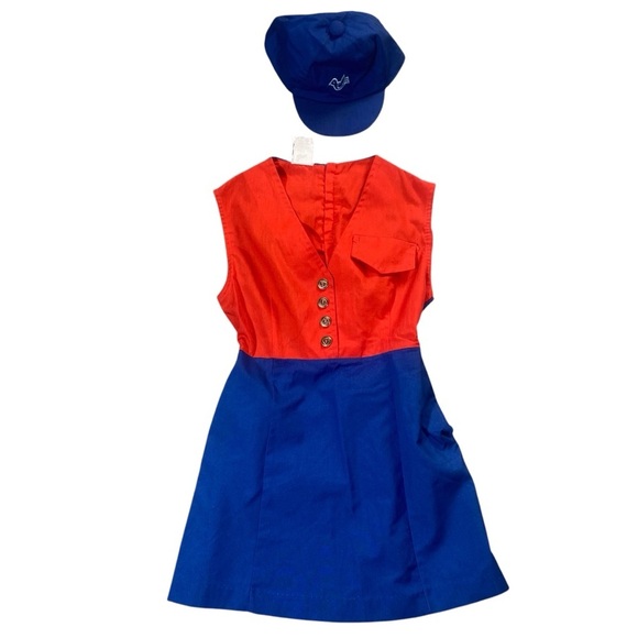 Vintage Red & Blue Girl’s Scout Uniform Dress w/ Hat | Size A-32 - Picture 3 of 11